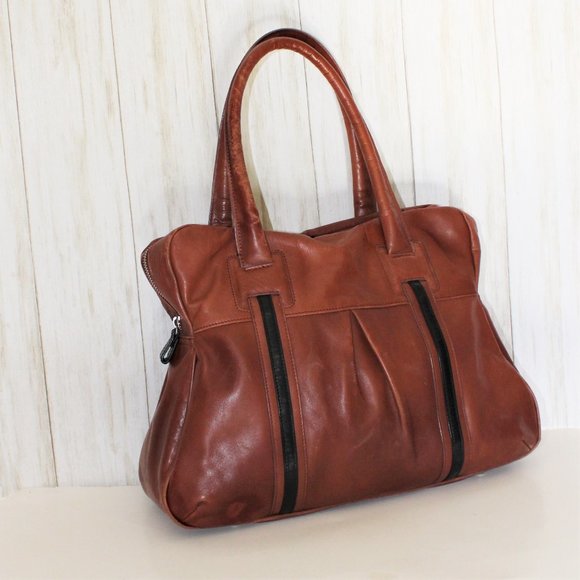 Halogen Cognac Leather Satchel Bag - Picture 6 of 10